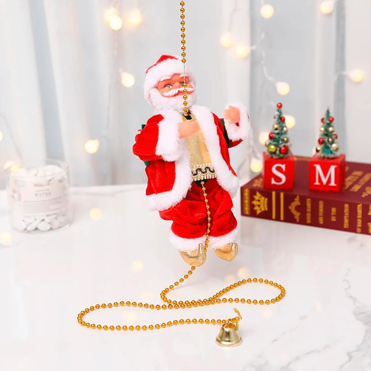 Papá Noel Escalador con Cuerda Dorada