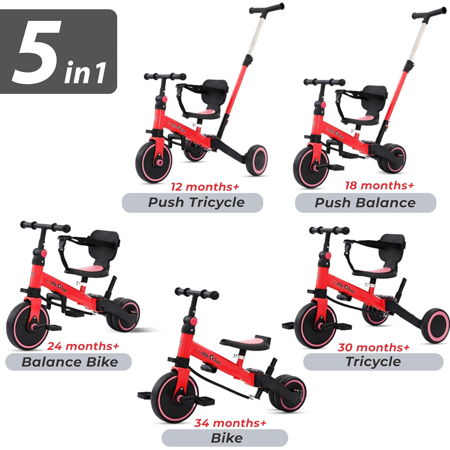 Triciclo 5 en 1 Evolutivo Manillar asiento ajustable Ligero
