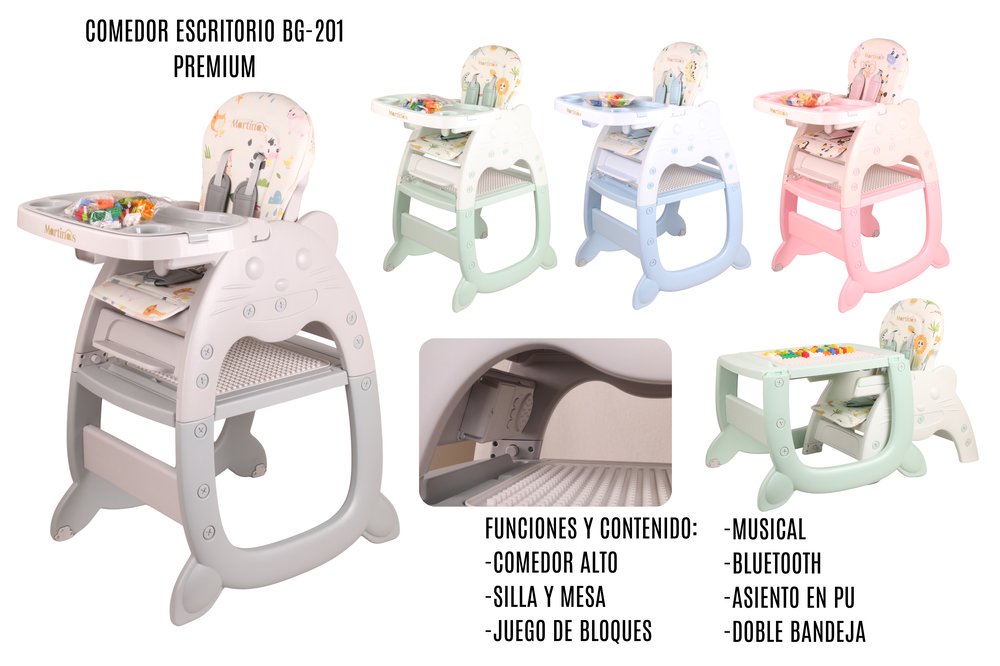 Silla de Comer Bebé 3 en 1 – Comedor, Escritorio y Musical